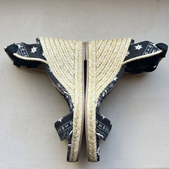 Stuart Weitzman Illeana Black Paisley Bandana Print Espadrille Sandal Women 8.5 - Picture 4 of 16